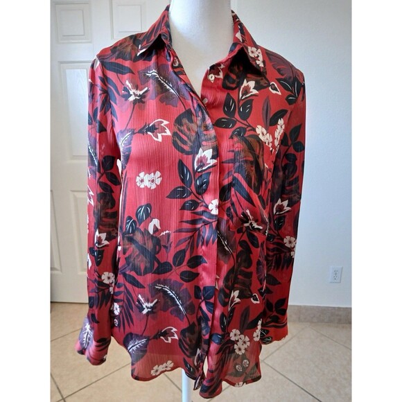 ZARA Basic Women's Floral Chiffon Long Sleeve Button Up Shirt S Multicolor Relax - Picture 1 of 14